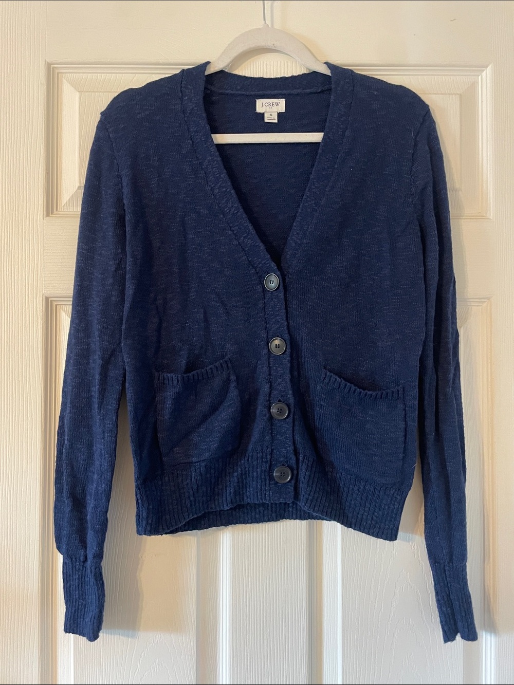 J. Crew Navy Blue V‑Neck Button Front Cardigan